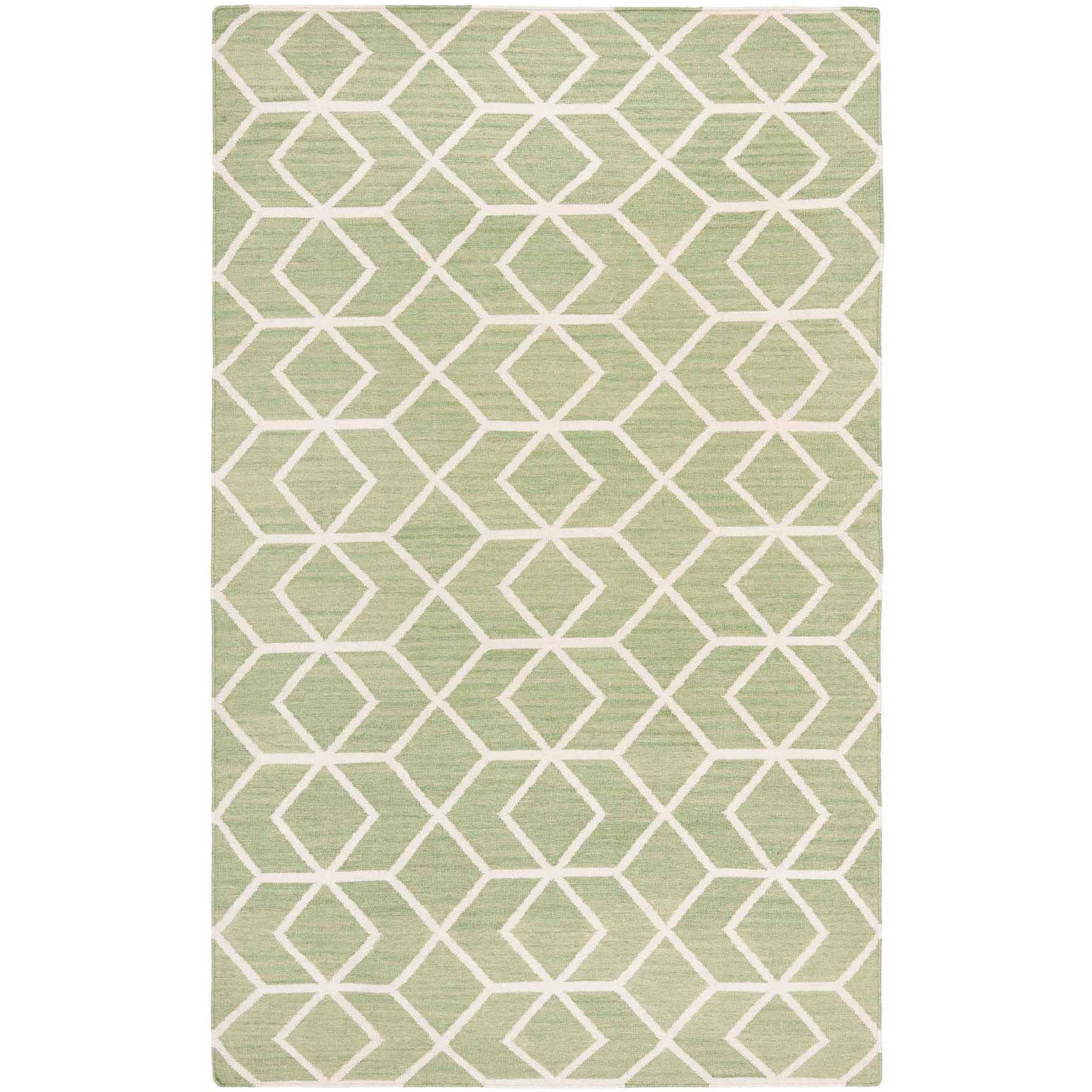 SAFAVIEH Dhurrie Addison Geometric Moroccan Wool Area Rug, Sage/Ivory, 4' x 6'