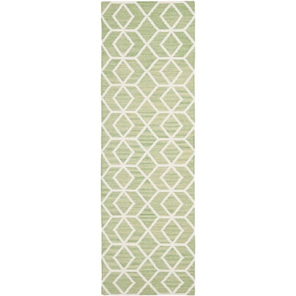 SAFAVIEH Dhurrie Addison Geometric Moroccan Wool Runner Rug, Sage/Ivory, 2'6" x 8'