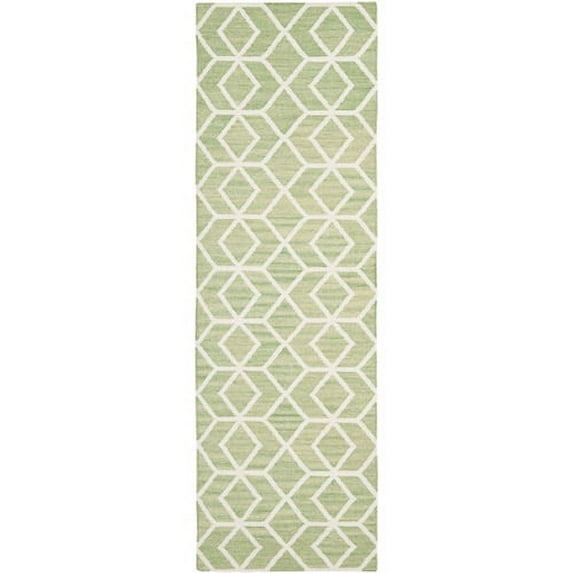 SAFAVIEH Dhurrie Addison Geometric Moroccan Wool Runner Rug, Sage/Ivory, 2'6" x 8'