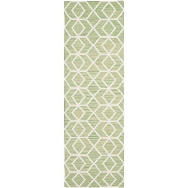 SAFAVIEH Dhurrie Addison Geometric Moroccan Wool Runner Rug, Sage/Ivory, 2'6" x 8'