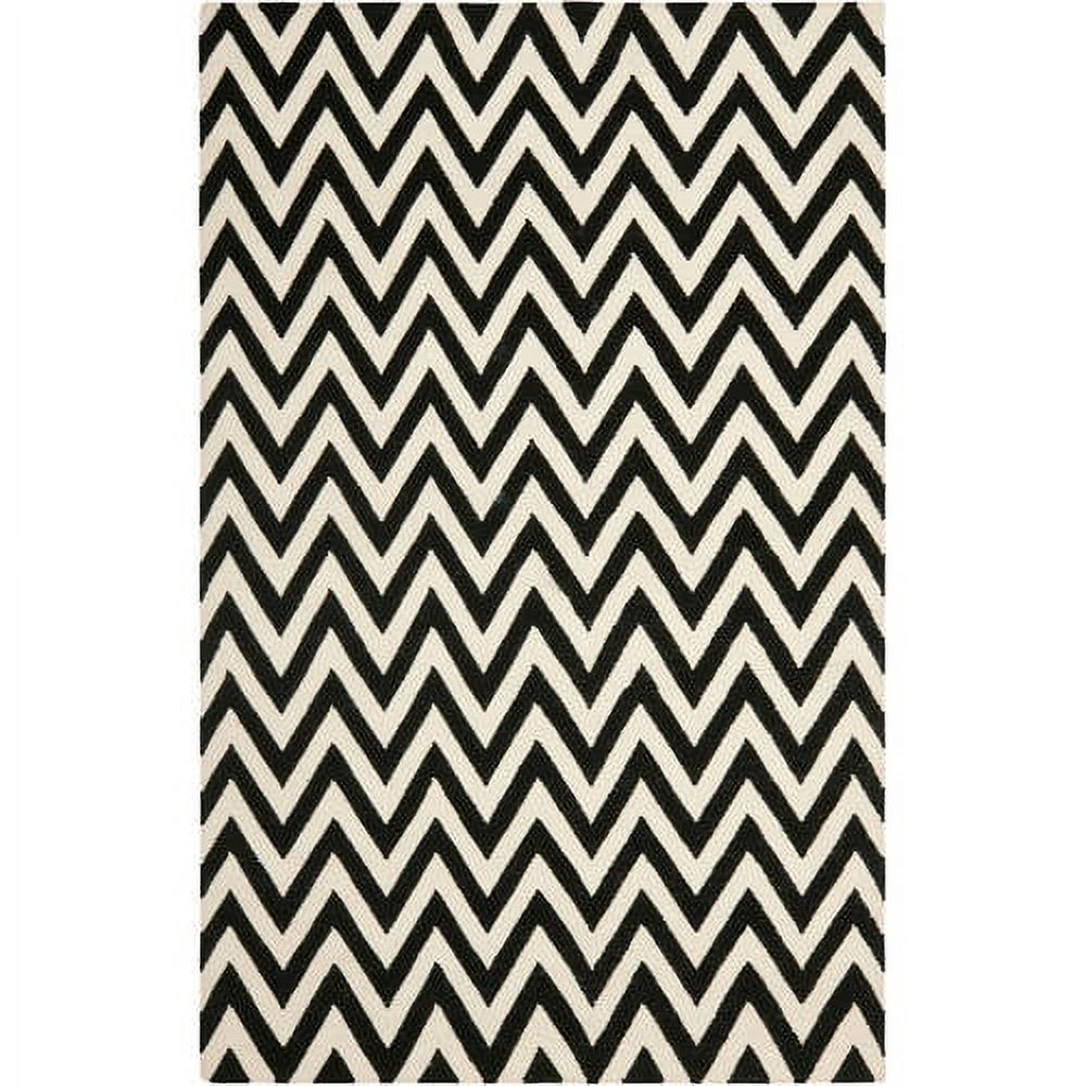 SAFAVIEH Dhurrie Bentley Chevron Zigzag Wool Area Rug, Black/Ivory, 8' x 8' Square
