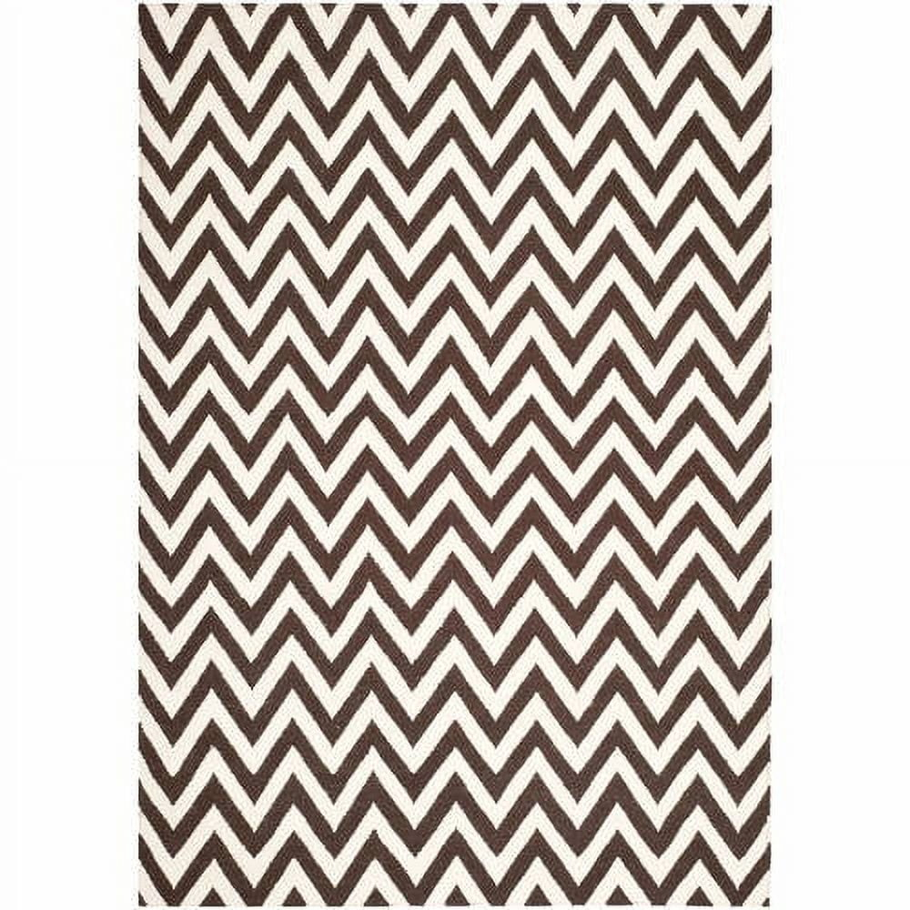 SAFAVIEH Dhurrie Bentley Chevron Zigzag Wool Area Rug, Brown/Ivory, 8' x 10'