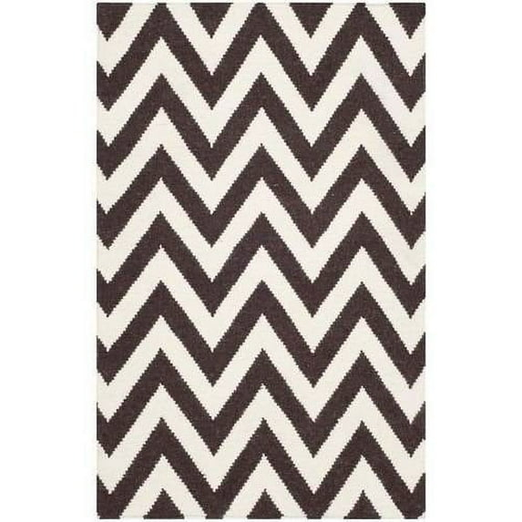 SAFAVIEH Dhurrie Bentley Chevron Zigzag Wool Area Rug, Brown/Ivory, 8' x 8' Square