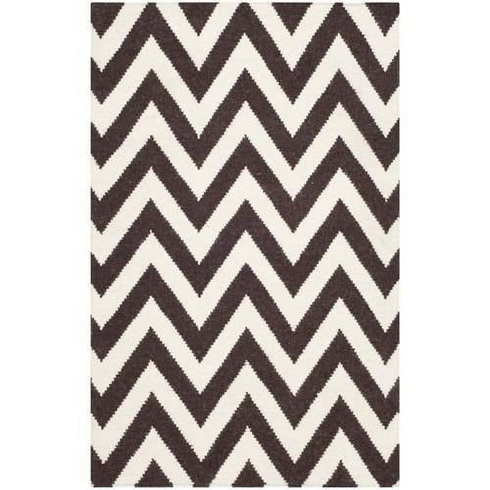 SAFAVIEH Dhurrie Bentley Chevron Zigzag Wool Area Rug, Brown/Ivory, 9' x 12'
