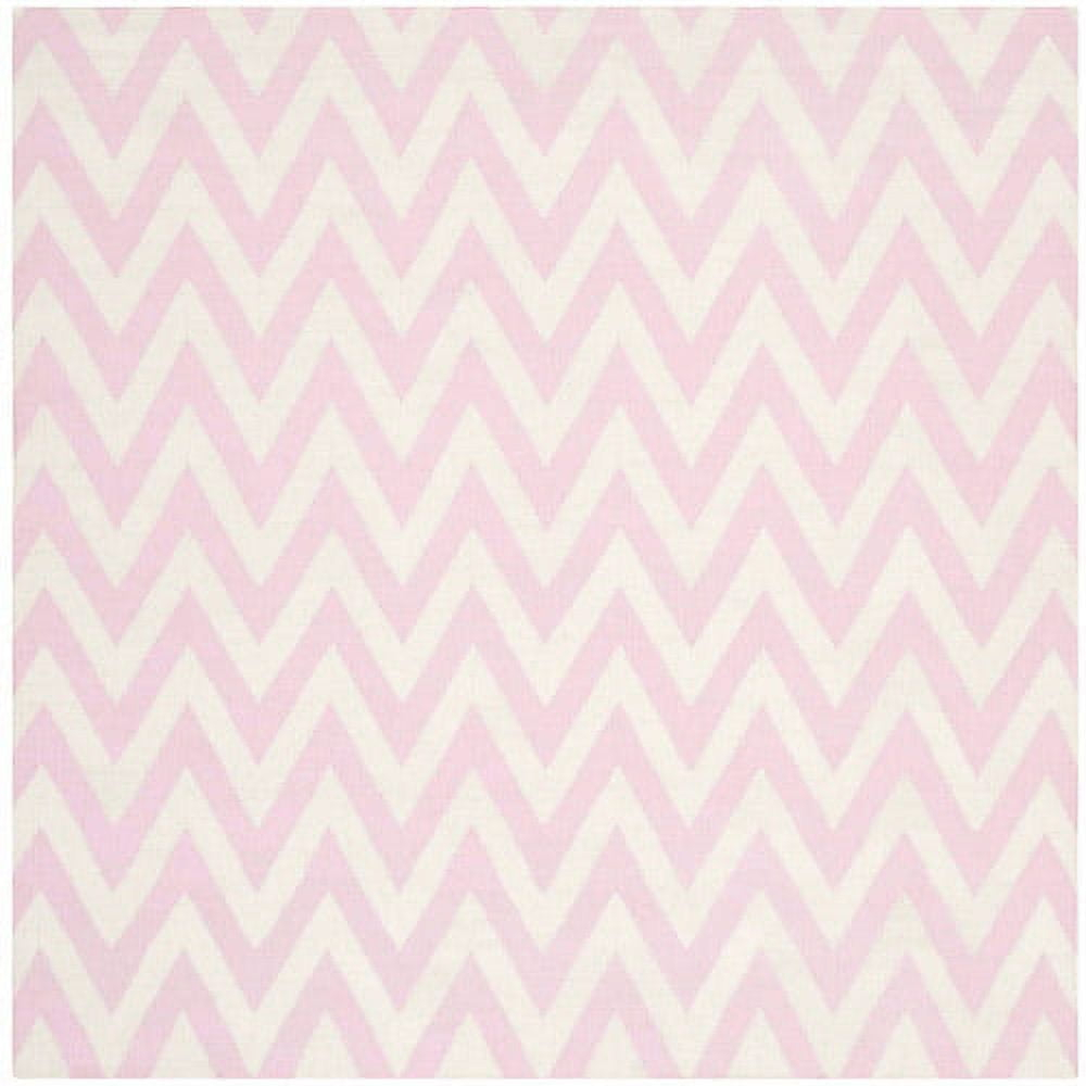 SAFAVIEH Dhurrie Bentley Chevron Zigzag Wool Area Rug, Pink/Ivory, 6' x 6' Square
