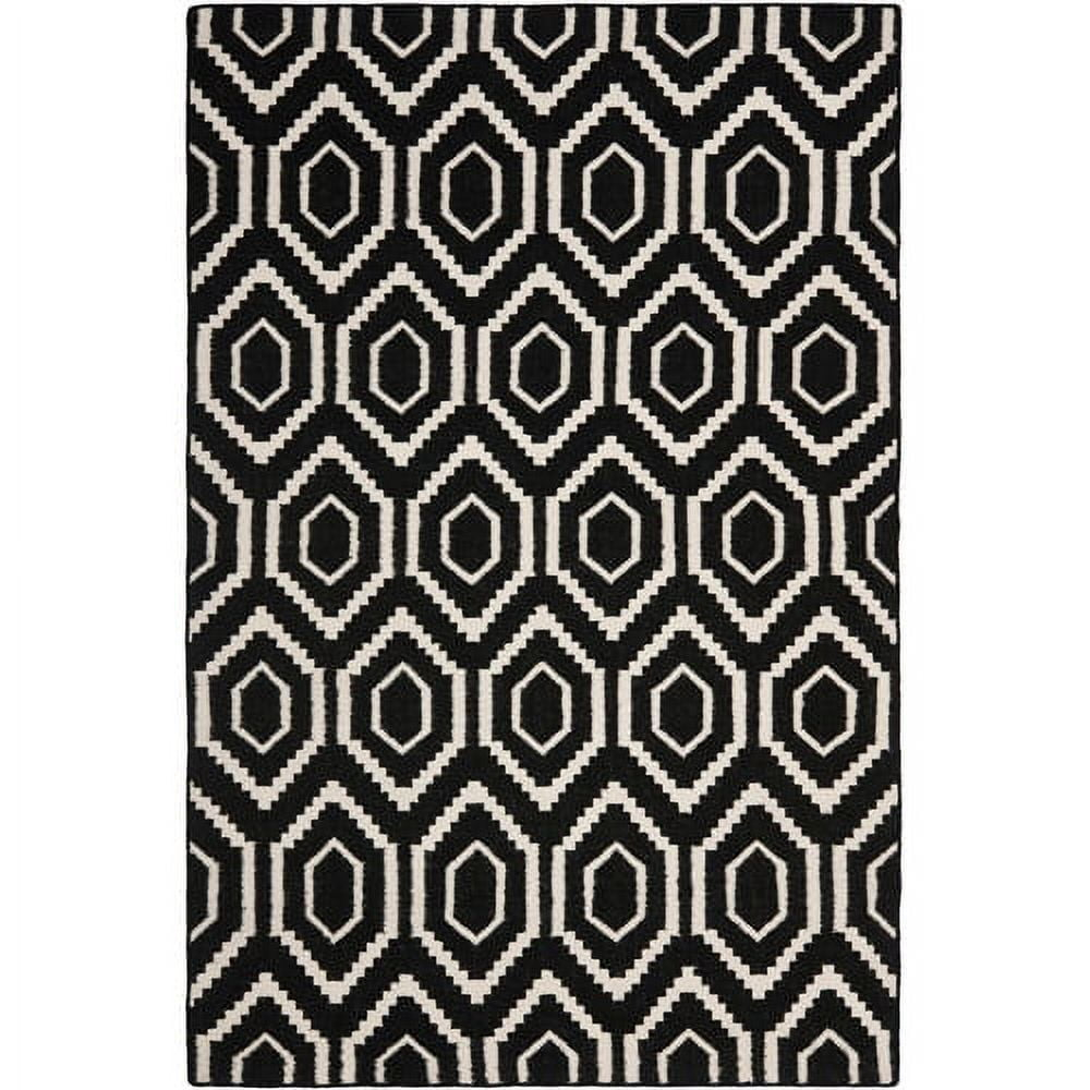 SAFAVIEH Dhurrie Bianca Geometric Hexagons Wool Area Rug, Black/Ivory, 8' x 10'