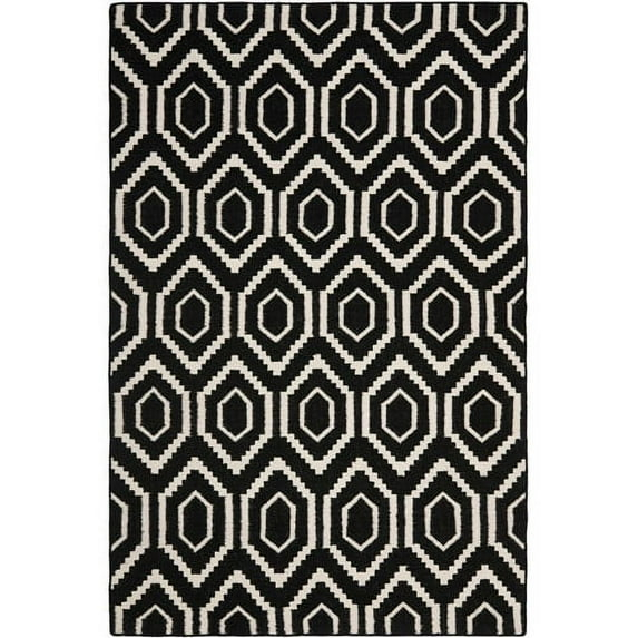 SAFAVIEH Dhurrie Bianca Geometric Hexagons Wool Area Rug, Black/Ivory, 8' x 10'