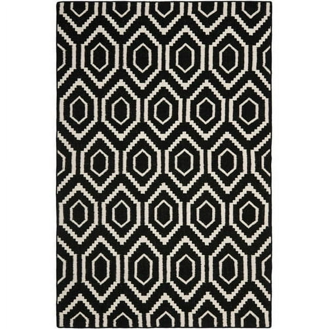 SAFAVIEH Dhurrie Bianca Geometric Hexagons Wool Area Rug, Black/Ivory, 8' x 10'