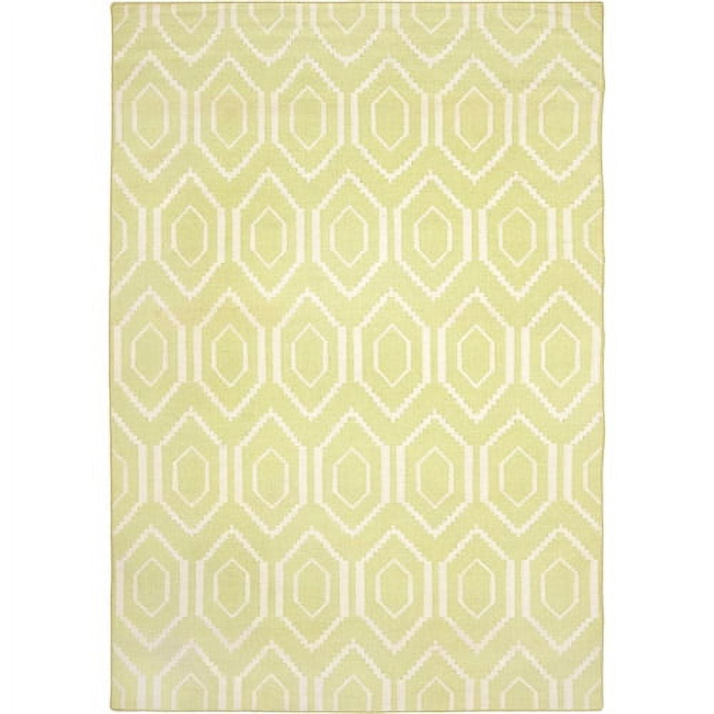 SAFAVIEH Dhurrie Bianca Geometric Hexagons Wool Area Rug, Green/Ivory, 9' x 12'