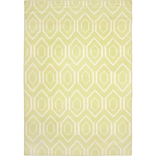 SAFAVIEH Dhurrie Bianca Geometric Hexagons Wool Area Rug, Green/Ivory, 9' x 12'