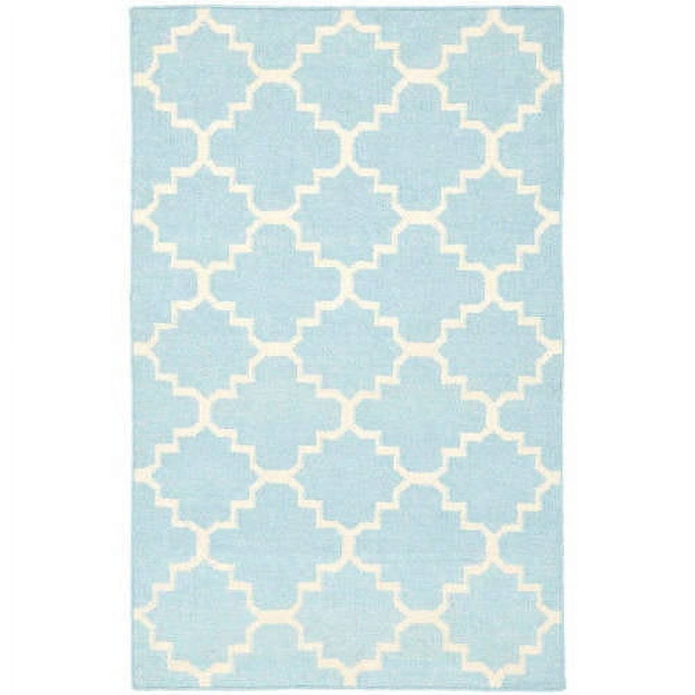 SAFAVIEH Dhurrie Brad Geometric Moroccan Wool Area Rug, Light Blue/Ivory, 2'6" x 4'