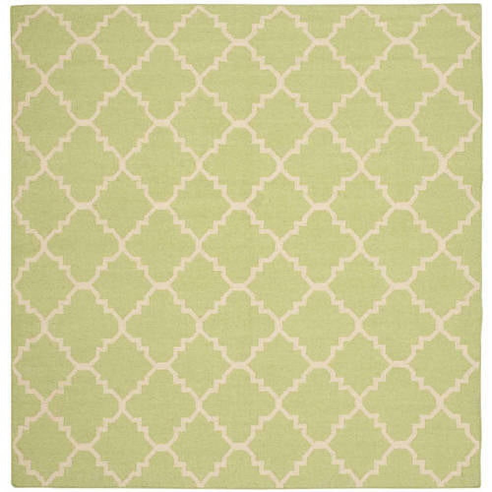 SAFAVIEH Dhurrie Brad Geometric Moroccan Wool Area Rug, Light Green/Ivory, 8' x 8' Square