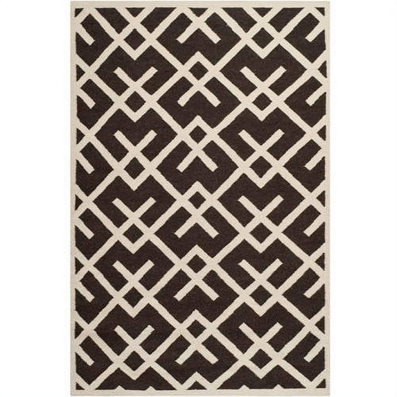 SAFAVIEH Dhurrie Brianna Geometric Moroccan Wool Area Rug, Brown/Ivory, 8' x 10'
