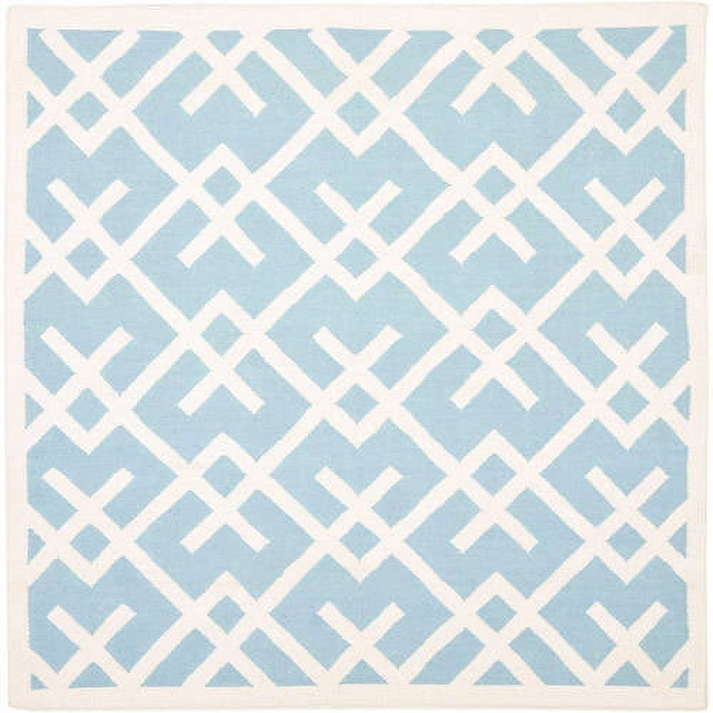SAFAVIEH Dhurrie Brianna Geometric Moroccan Wool Area Rug, Light Blue/Ivory, 8' x 10'