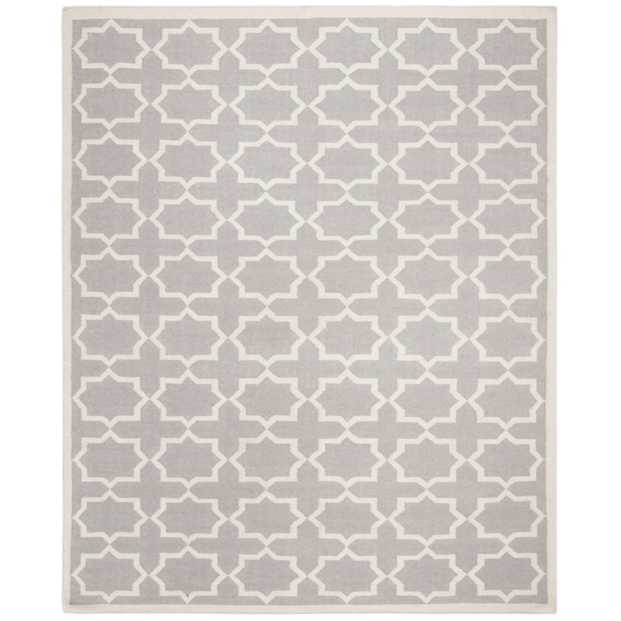 SAFAVIEH Dhurrie Diana Geometric Moroccan Wool Area Rug, Grey/Ivory, 3' x 5'
