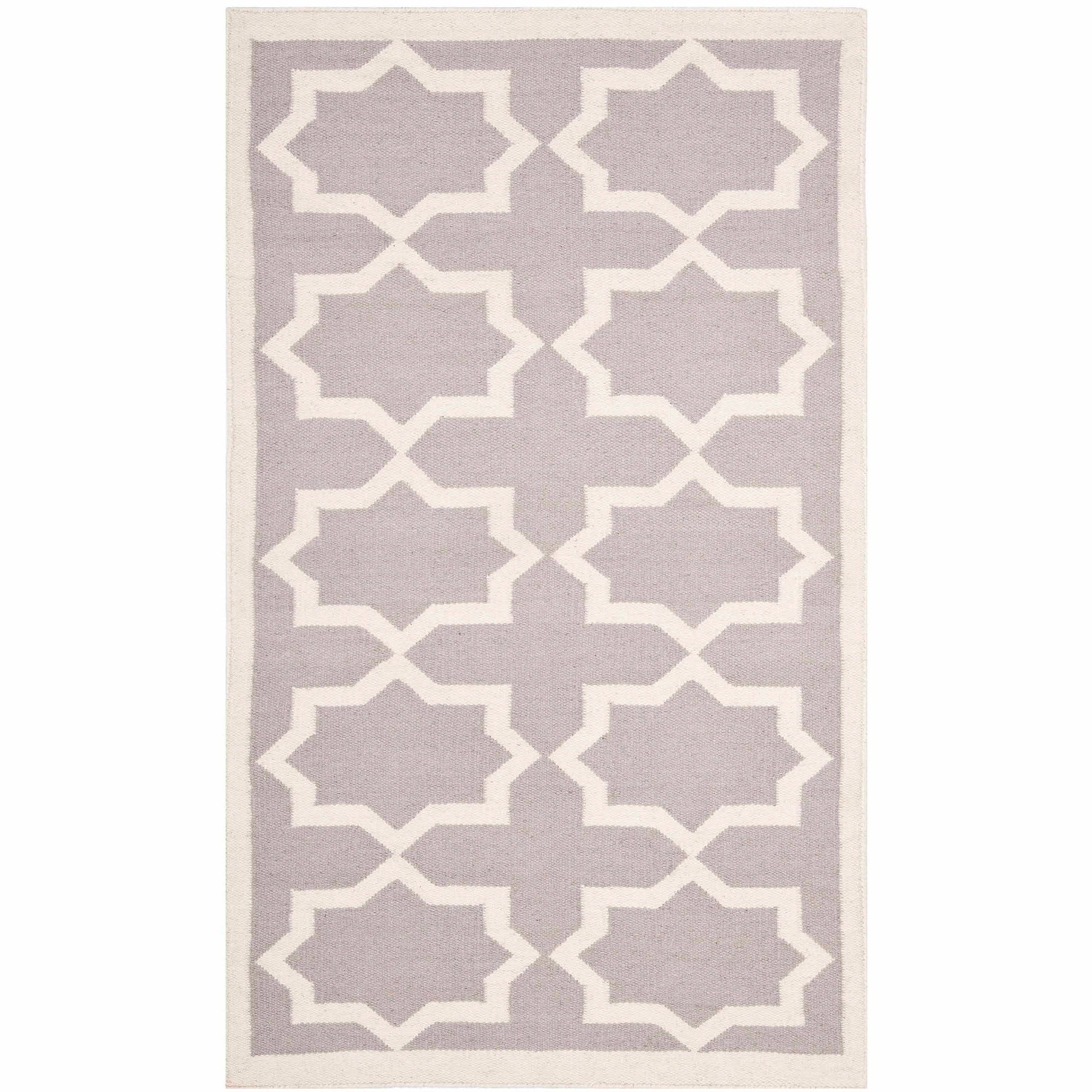 SAFAVIEH Dhurrie Diana Geometric Moroccan Wool Area Rug, Grey/Ivory, 3' x 5'