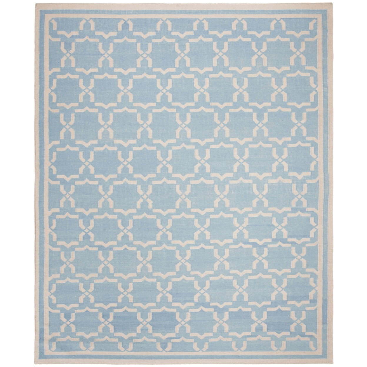 SAFAVIEH Dhurrie Myles Geometric Moroccan Wool Area Rug, Light Blue/Ivory, 5' x 8'