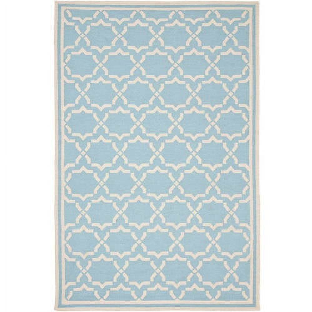 SAFAVIEH Dhurrie Myles Geometric Moroccan Wool Area Rug, Light Blue/Ivory, 5' x 8'