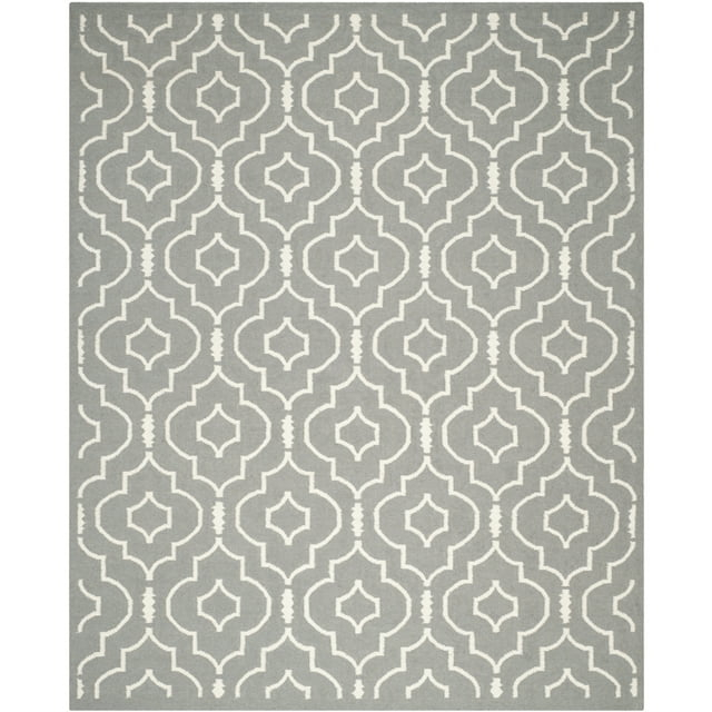 SAFAVIEH Dhurrie Slater Geometric Moroccan Wool Area Rug, Grey/Ivory, 10' x 14'