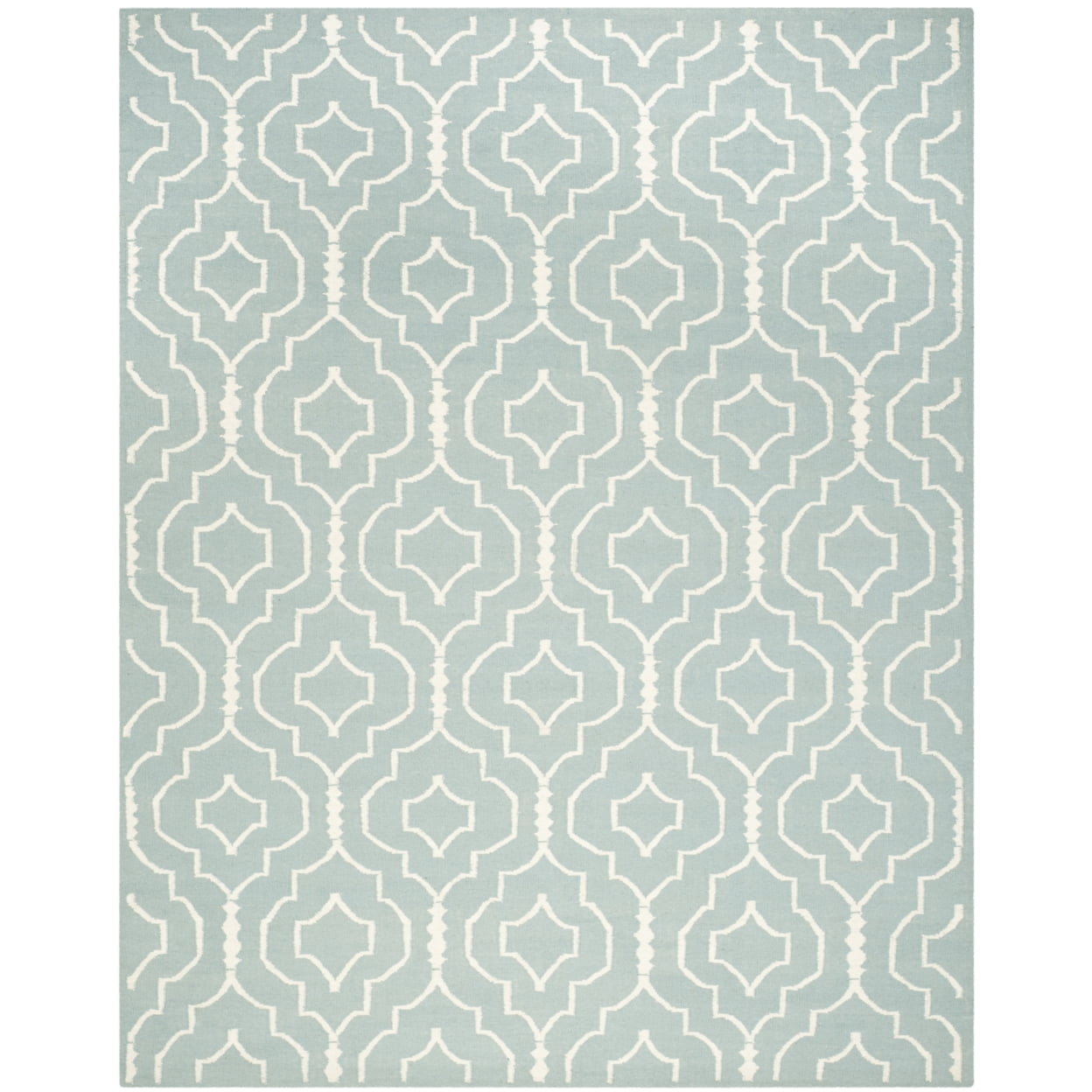 SAFAVIEH Dhurrie Slater Geometric Moroccan Wool Area Rug, Light Blue/Ivory, 10' x 14'