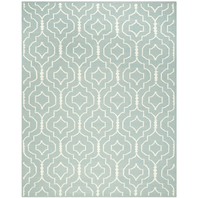 SAFAVIEH Dhurrie Slater Geometric Moroccan Wool Area Rug, Light Blue/Ivory, 10' x 14'
