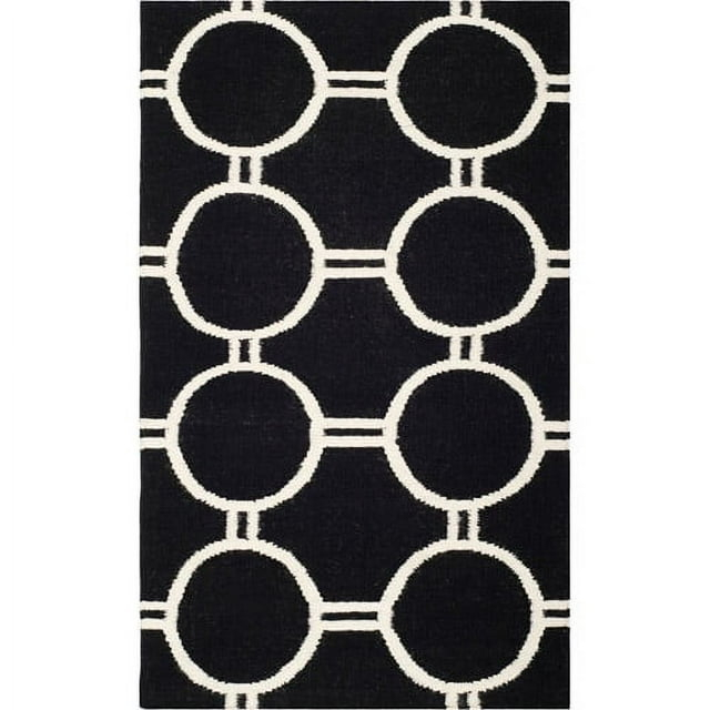 Dhurries DHU636 Hand Woven Area Rug - Black/Ivory - 3'x5' - Safavieh.