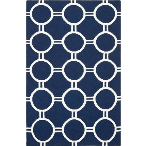 SAFAVIEH Dhurrie Sloane Geometric Circles Wool Area Rug, Navy/Ivory, 4' x 6'