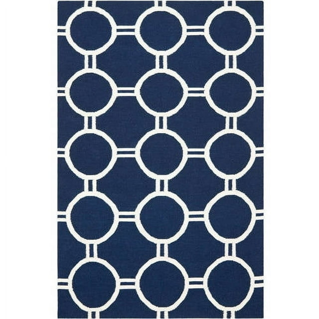 SAFAVIEH Dhurrie Sloane Geometric Circles Wool Area Rug, Navy/Ivory, 4' x 6'