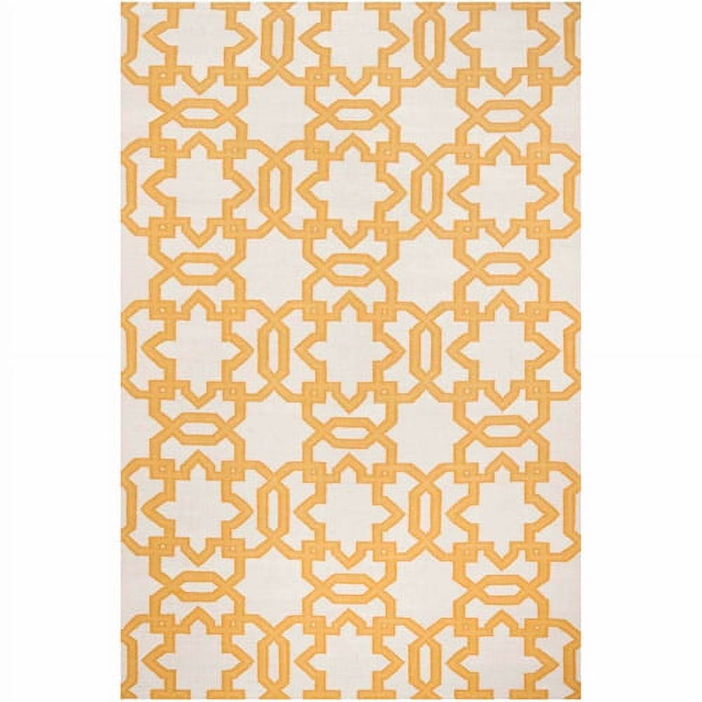 SAFAVIEH Dhurries Toria Geometric Wool Area Rug, Ivory/Yellow, 6' x 6' Square