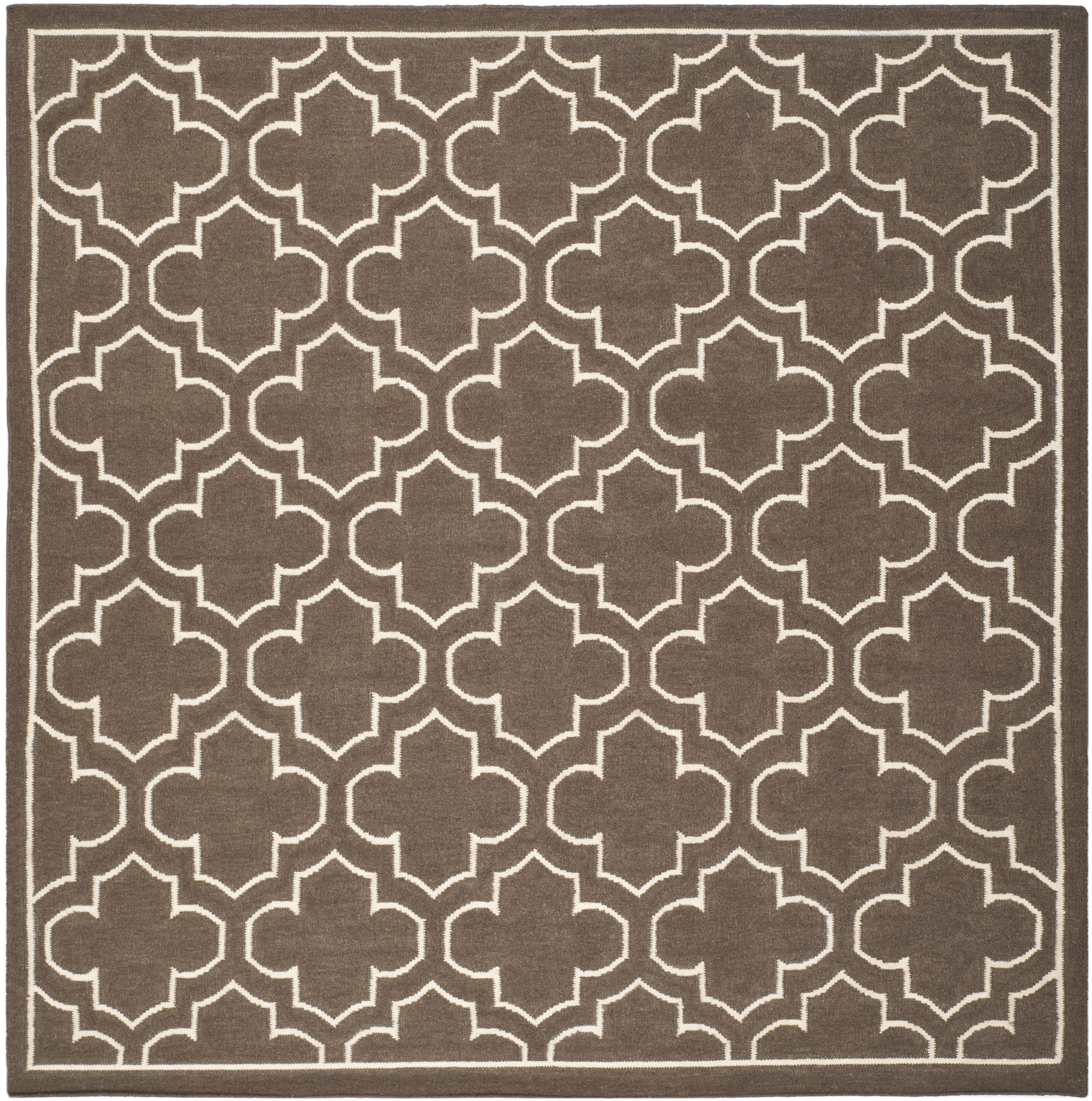 Dhurries DHU625 Hand Woven Area Rug - Brown/Ivory - 7'x7' - Safavieh.
