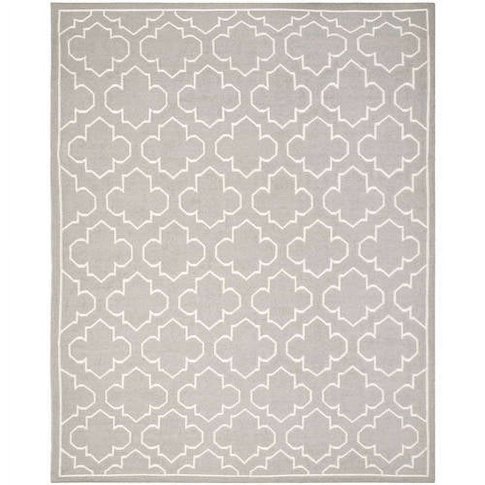 SAFAVIEH Dhurrie Walter Geometric Moroccan Wool Area Rug, Grey/Ivory, 9' x 12'