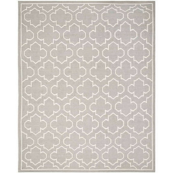 SAFAVIEH Dhurrie Walter Geometric Moroccan Wool Area Rug, Grey/Ivory, 9' x 12'