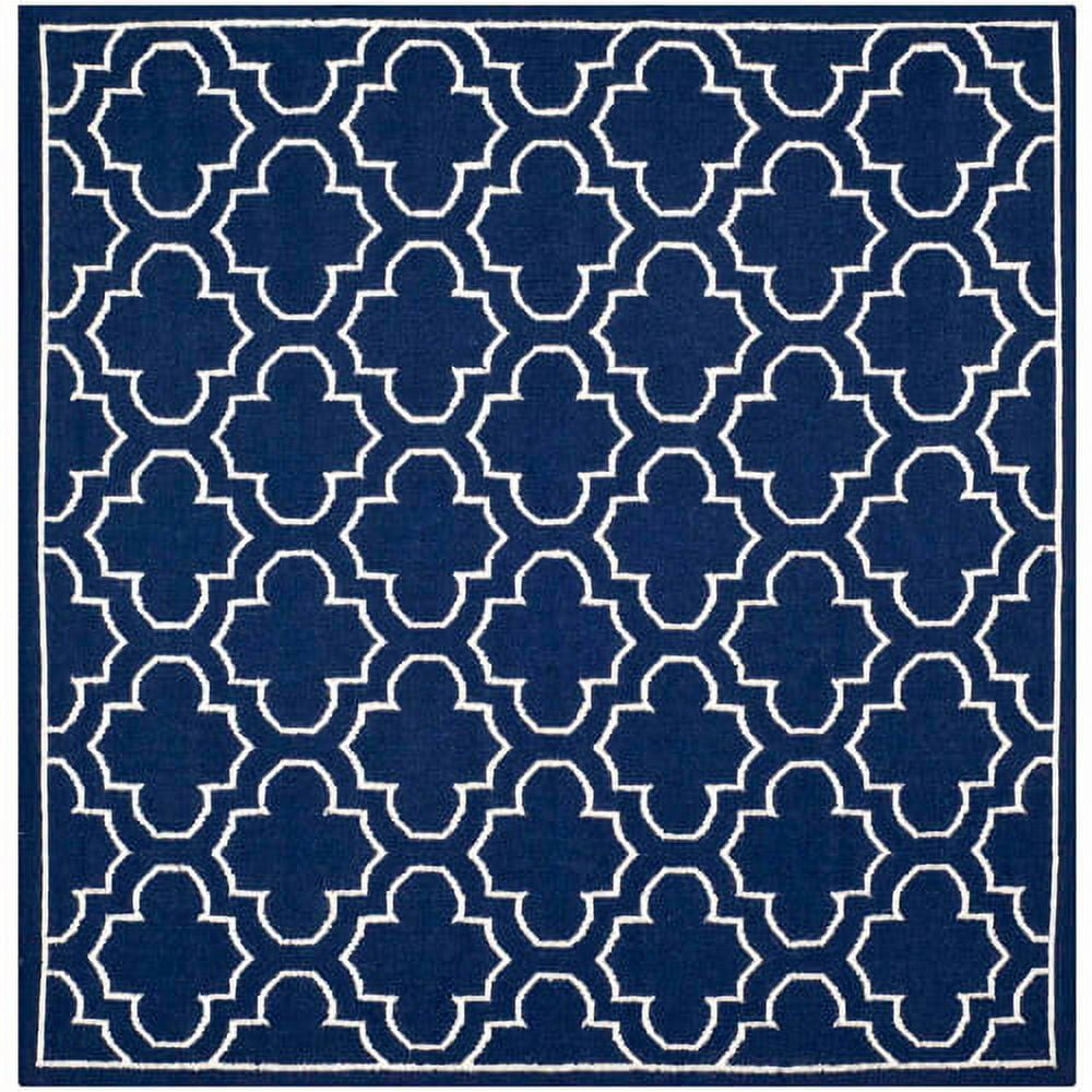 Dhurries DHU625 Hand Woven Area Rug - Navy/Ivory - 7'x7' - Safavieh.