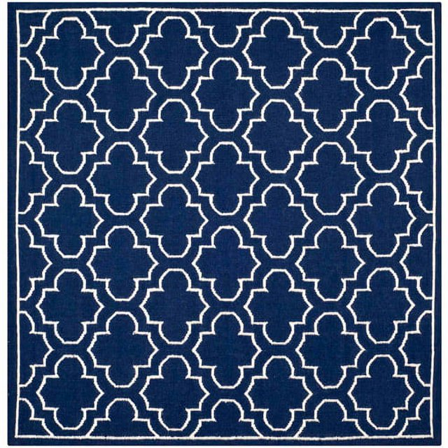 Dhurries DHU625 Hand Woven Area Rug - Navy/Ivory - 7'x7' - Safavieh.