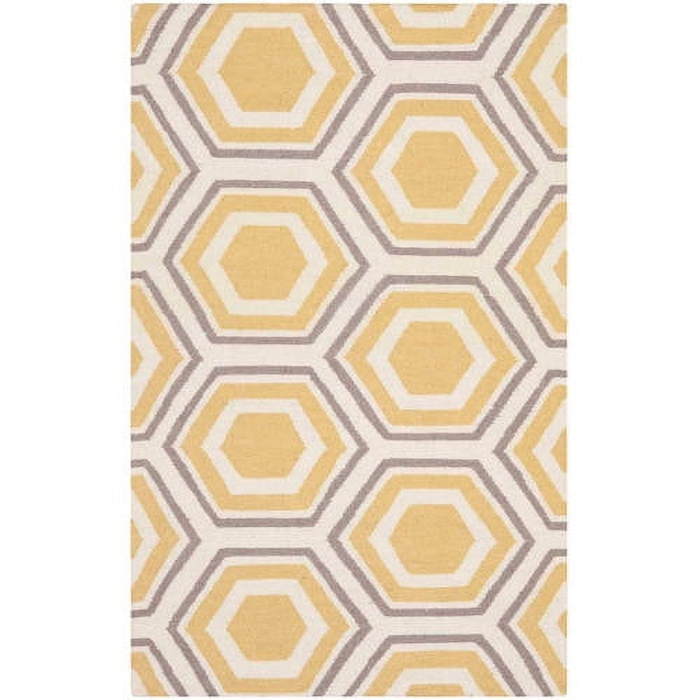 SAFAVIEH Dhurries Weldon Geometric Wool Area Rug, Ivory/Yellow, 6' x 6' Square