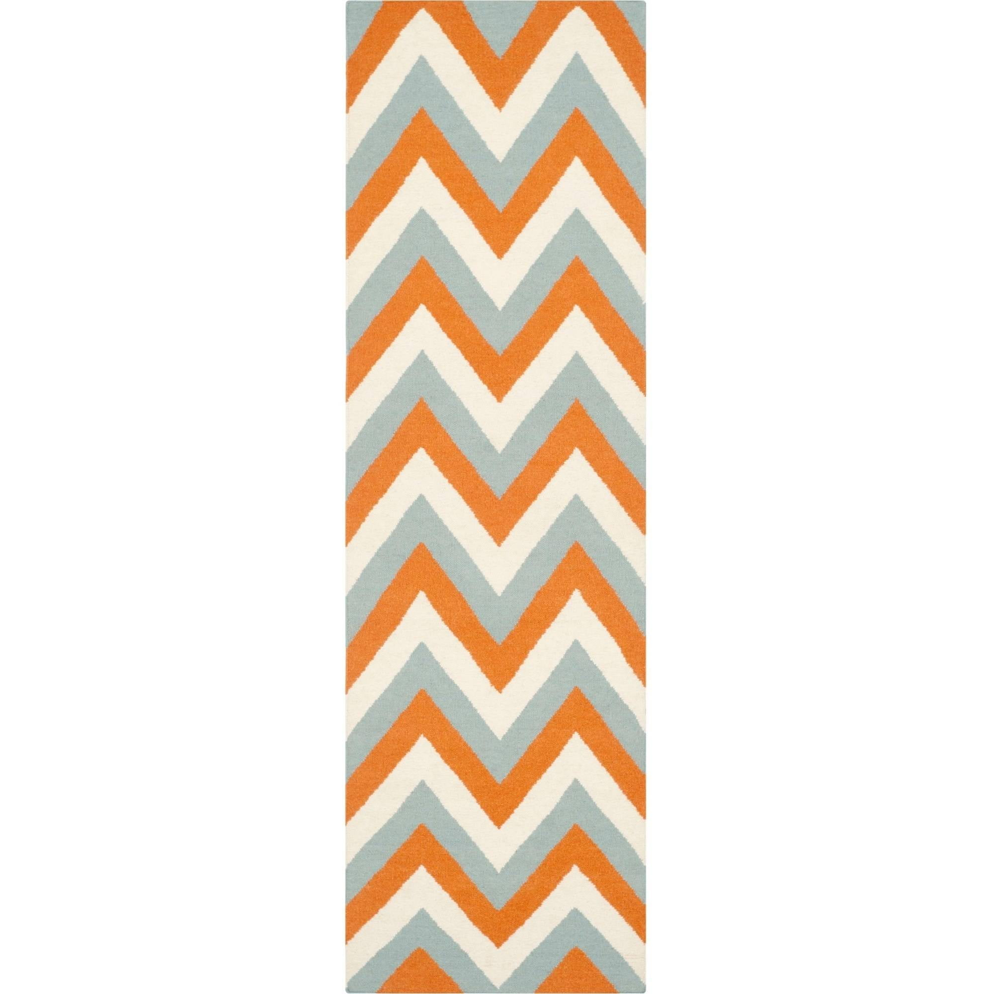 Dhurries Hand Woven Flat Weave 80% Wool, 20% Cotton Chevron Rug