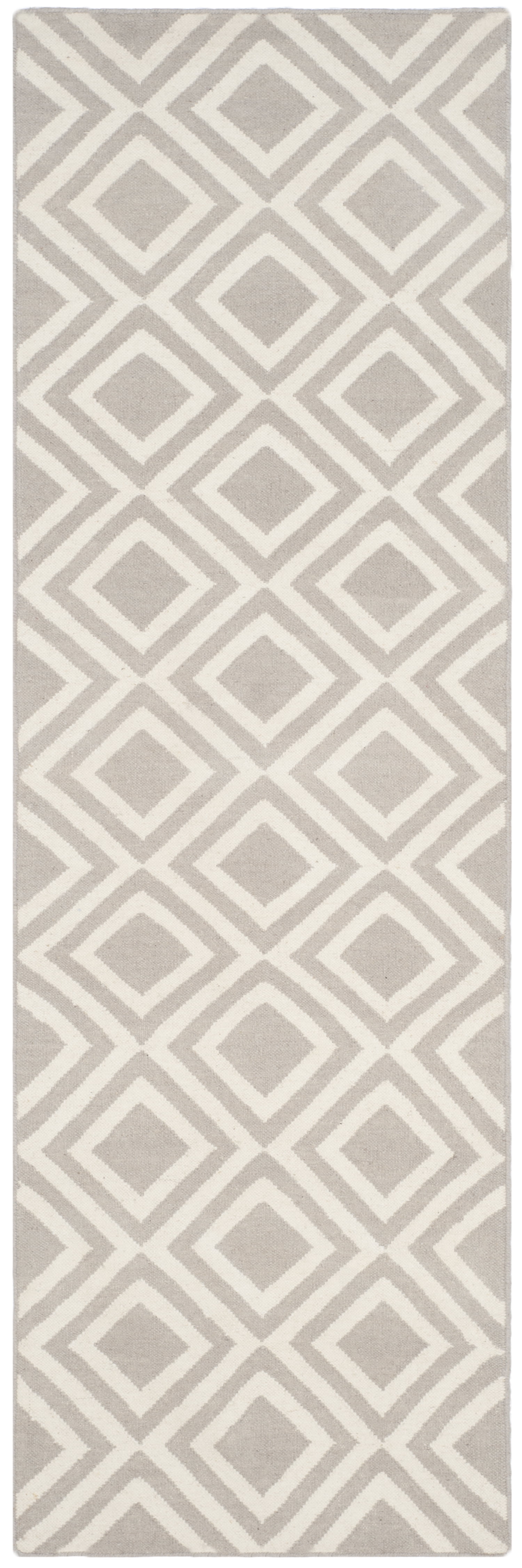 SAFAVIEH Dhurrie Winifred Geometric Diamonds Wool Runner Rug, Grey/Ivory, 2'6" x 8'