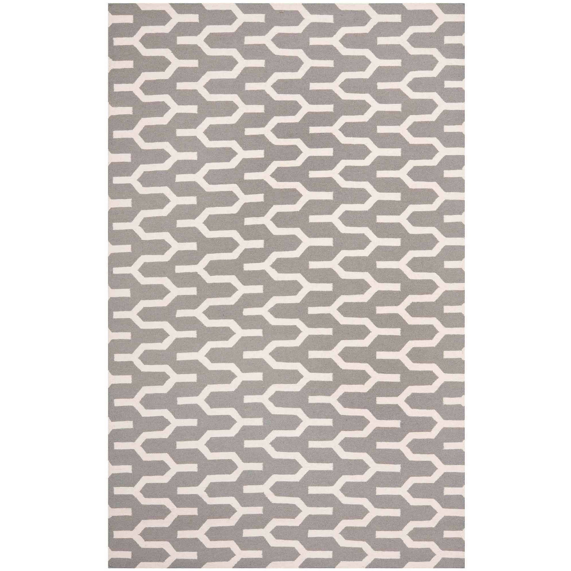 Dhurries DHU630 Hand Woven Area Rug - Silver/Ivory - 6'x9' - Safavieh.