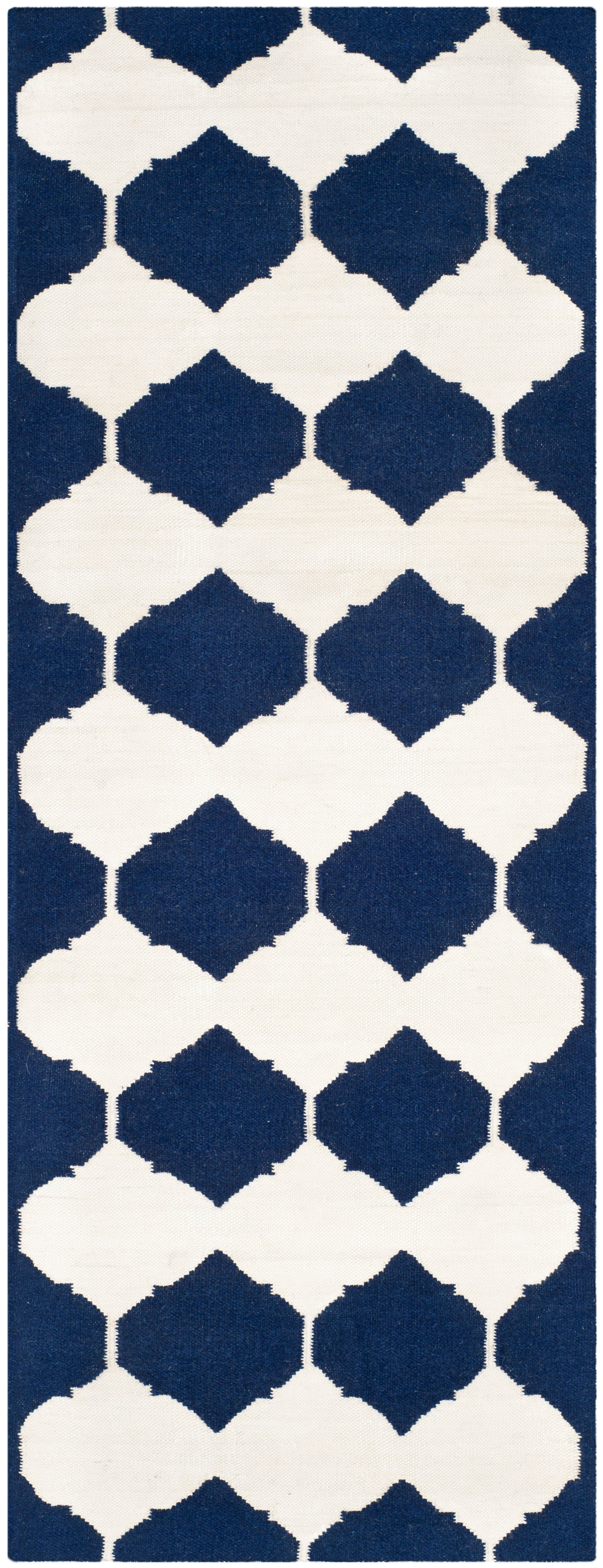 Dhurries DHU624 Hand Woven Runner Rug - Navy/Ivory - 2'6"x9' - Safavieh.