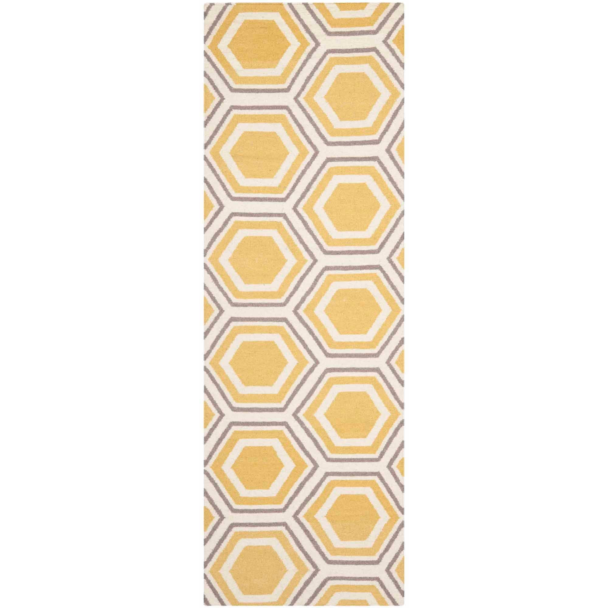 Dhurries DHU202 Hand Woven Runner Rug - Ivory/Yellow - 2'6"x10' - Safavieh.