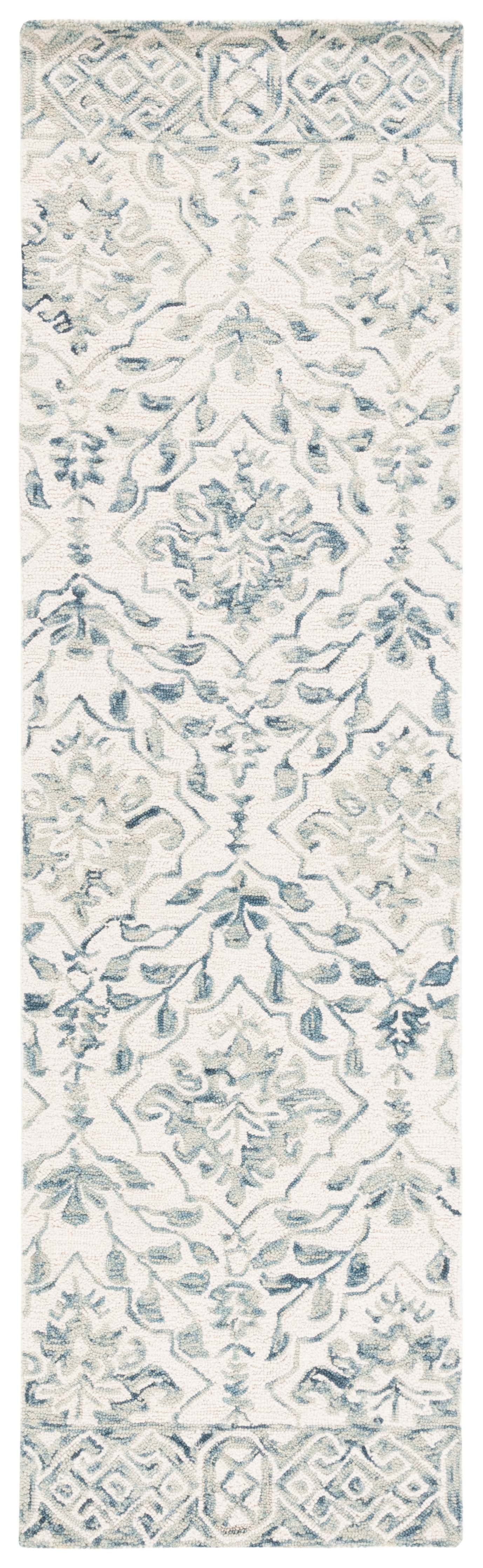 SAFAVIEH Dip Dye Beranadette Floral Wool Runner Rug, Blue/Ivory, 2'3" x 14'