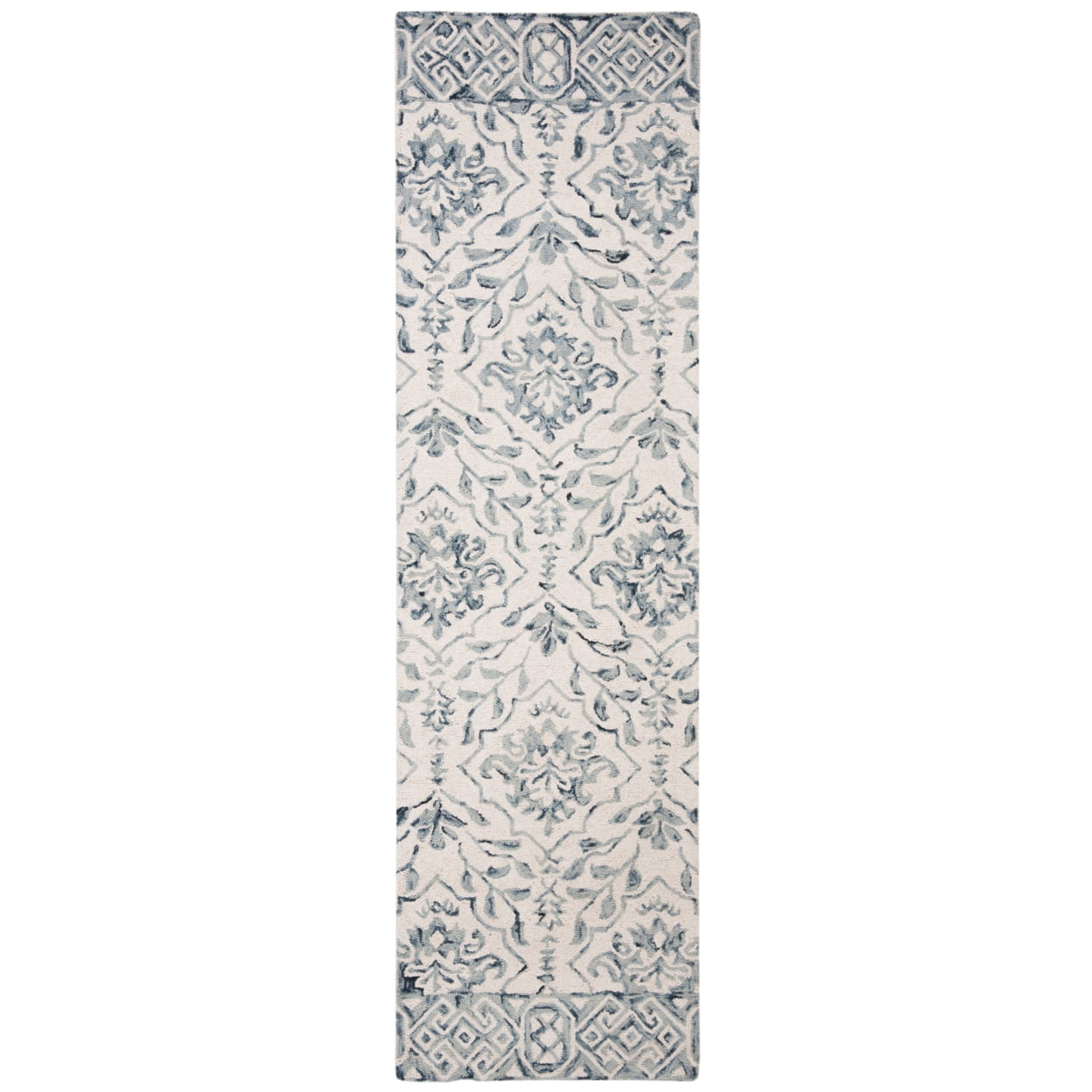 SAFAVIEH Dip Dye Beranadette Floral Wool Runner Rug, Blue/Ivory, 2'3" x 14'
