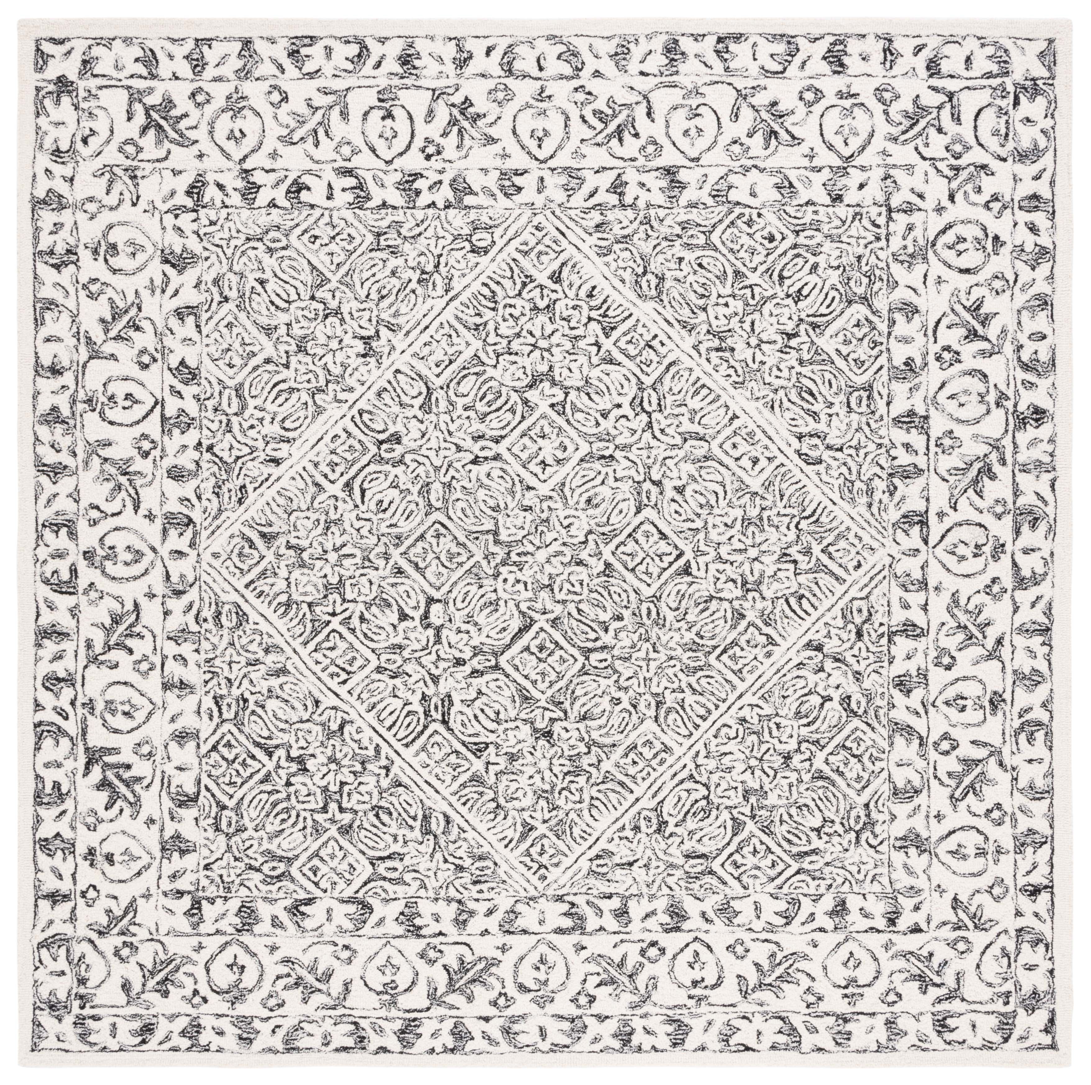 SAFAVIEH Dip Dye Felicia Floral Area Rug, Ivory/Black, 7' x 7' Square