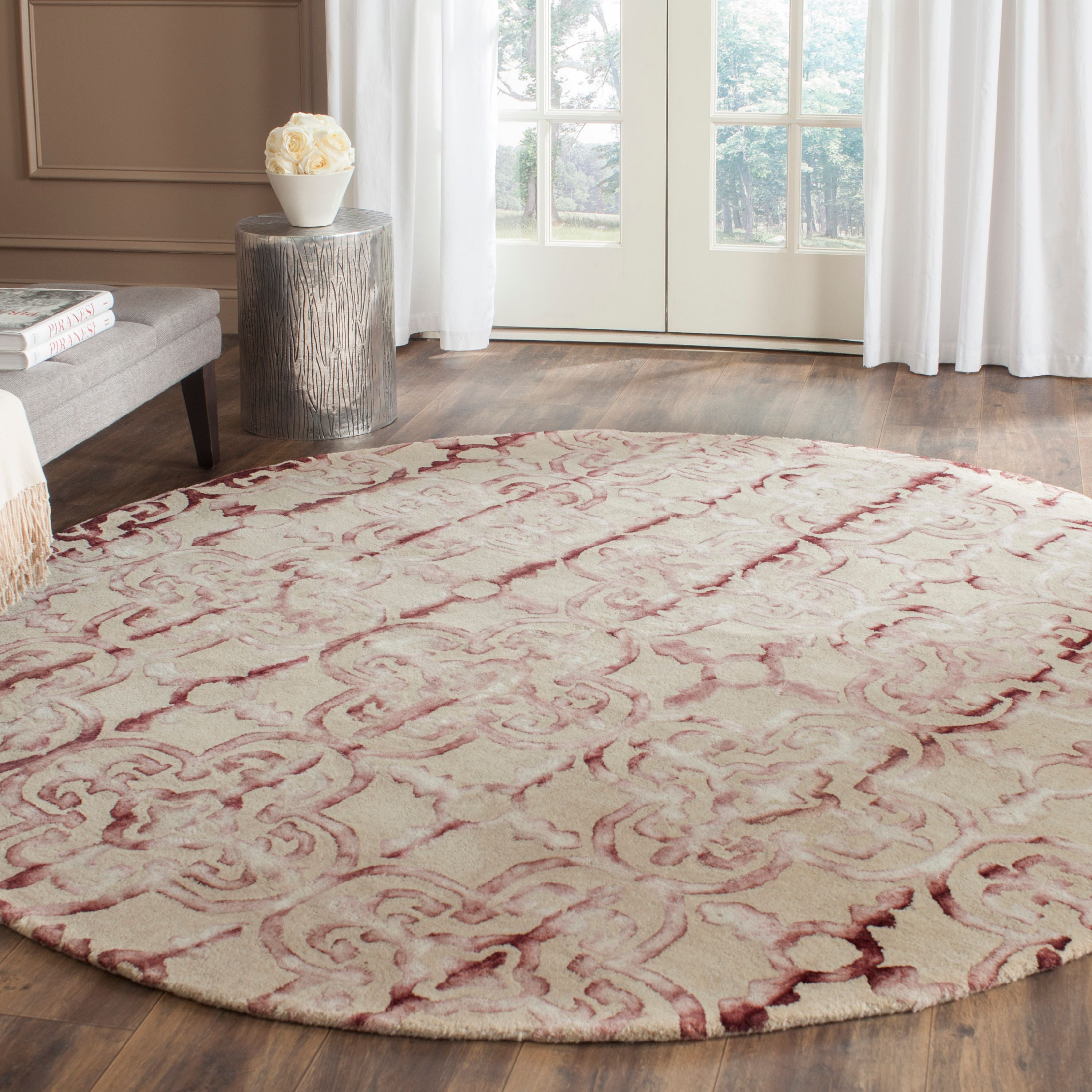 Dip Dye DDY711 Hand Tufted Indoor Area Rug - Beige/Maroon - 7' Round - Safavieh