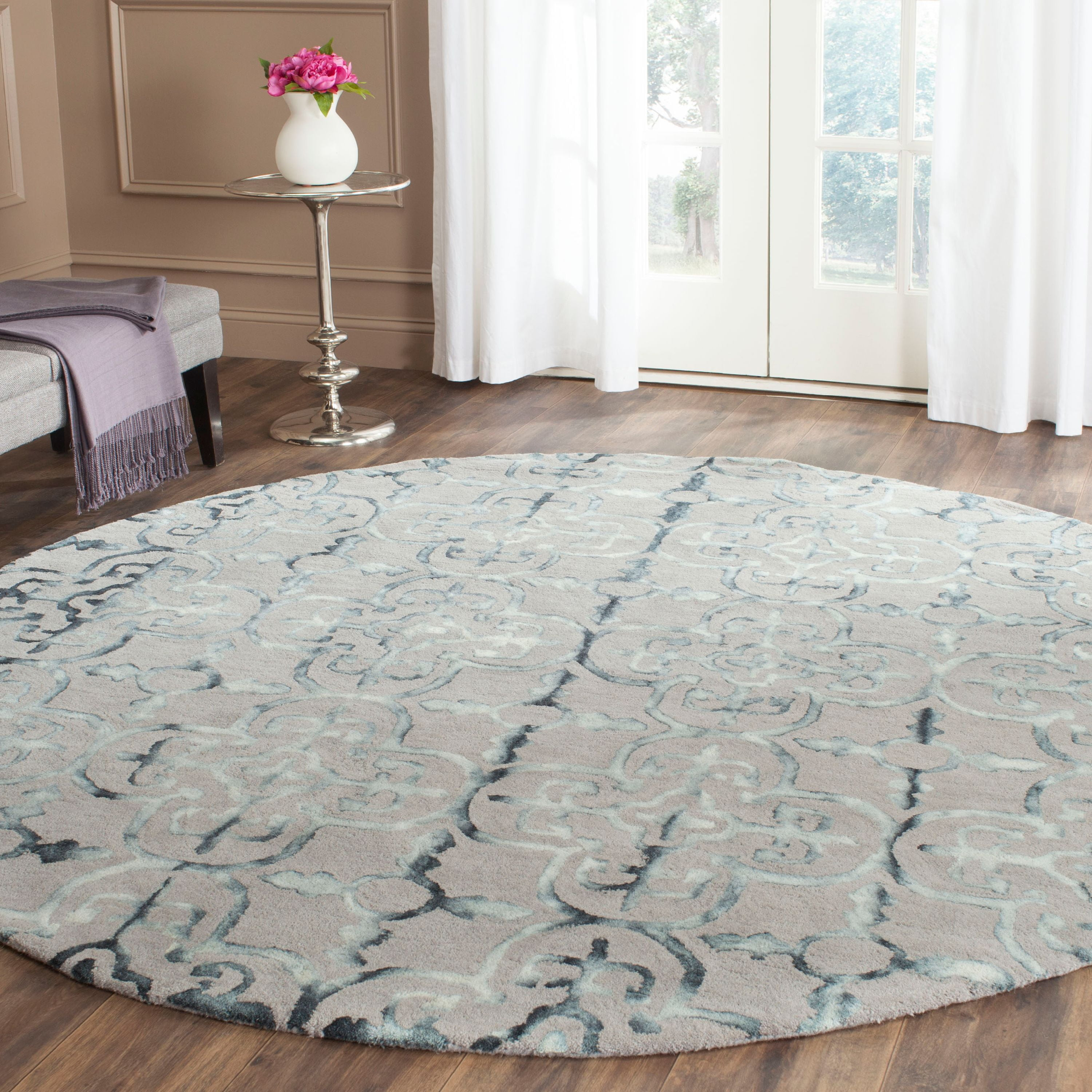 Dip Dye DDY711 Hand Tufted Indoor Area Rug - Grey/Charcoal - 7' Round - Safavieh