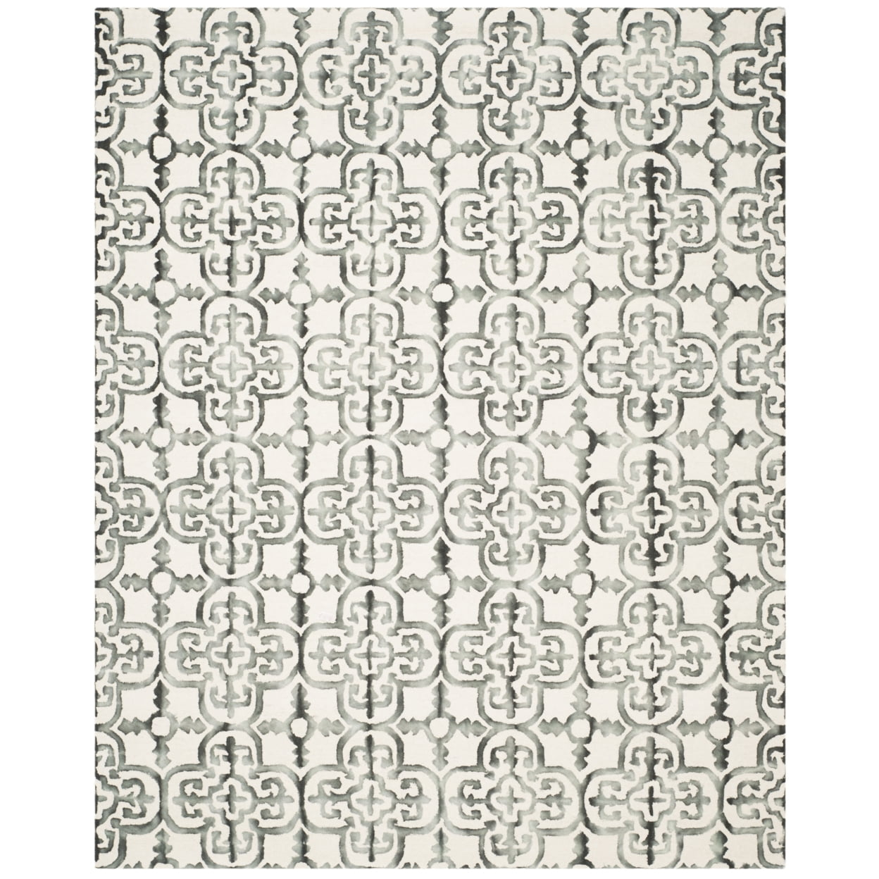 SAFAVIEH Dip Dye Flower Overdyed Geometric Area Rug, Ivory/Charcoal, 6' x 9'