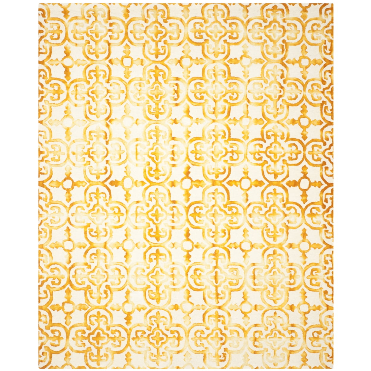SAFAVIEH Dip Dye Flower Overdyed Geometric Area Rug, Ivory/Gold, 7' x 7' Square