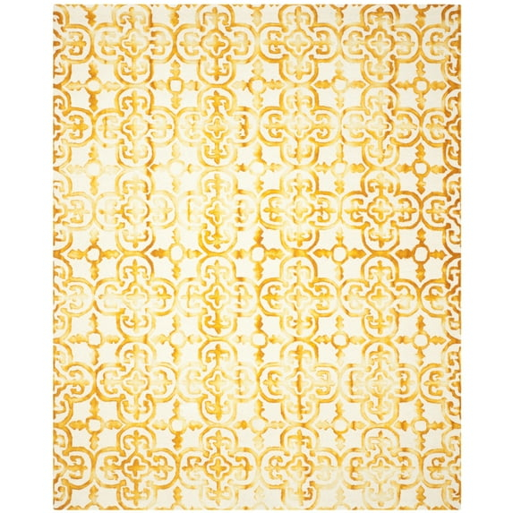 SAFAVIEH Dip Dye Flower Overdyed Geometric Area Rug, Ivory/Gold, 7' x 7' Square