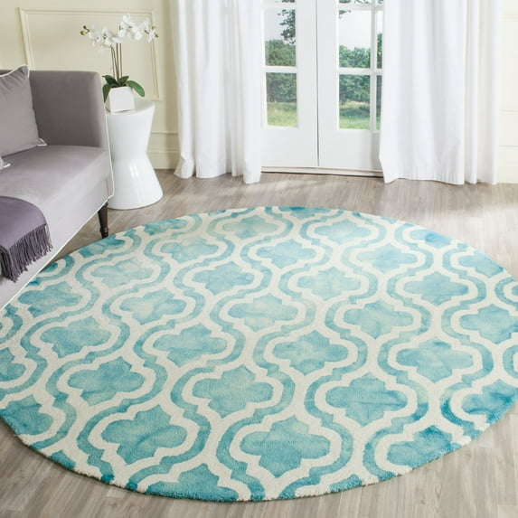 SAFAVIEH Dip Dye Jolyon Faded Geometric Wool Area Rug, Turquoise/Ivory, 7' x 7' Round