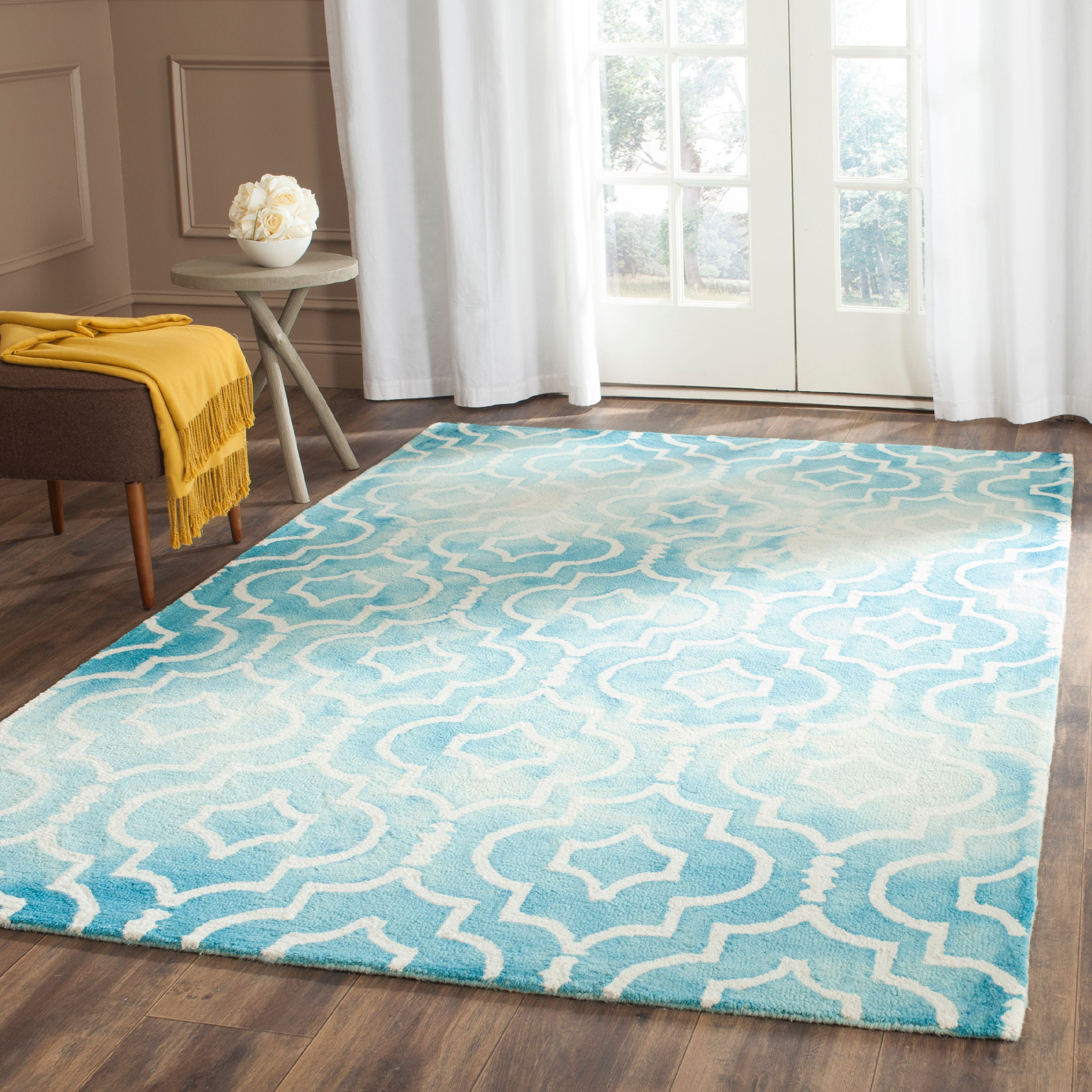 Dip Dye DDY538 Hand Tufted Indoor Area Rug - Turquoise/Ivory - 7'x7' - Safavieh